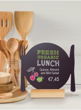 Securit® Stolní popisovací tabule TALÍŘ s popisovačem, dřevěný stojánek - Barový, restaurační servis a hotelové doplňky - Nabídkové tabule stolní
